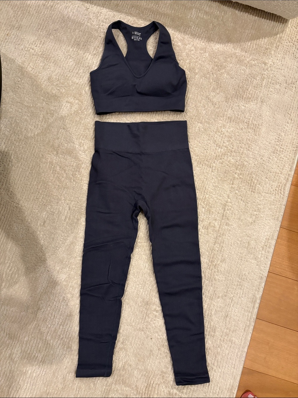 Seamless Navy Ribbed Sports Bra & High-Waist Leggings Set